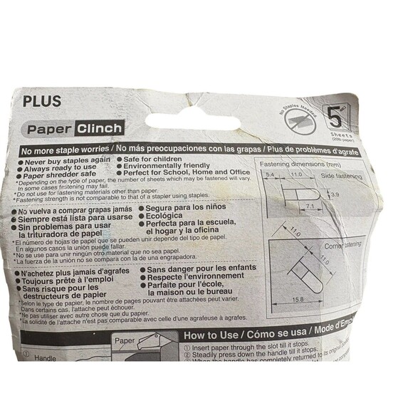 Plus Paper Clinch Staple Free Stapler Green 5 Sheet Capacity Tabs Interlock New! - Picture 6 of 9